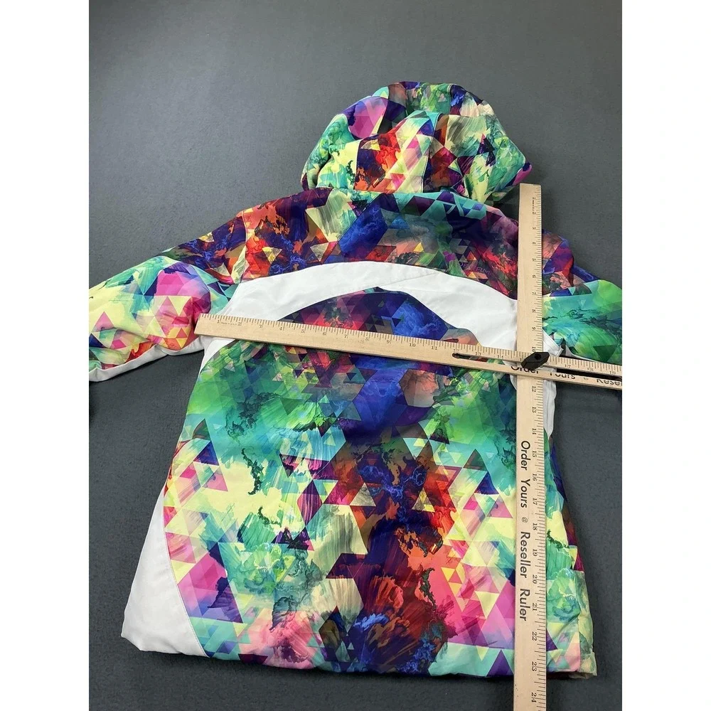 Obermeyer Jacket Youth 10-12 Geometric Multicolor Hooded Insulated Ski Snowboard - Picture 9 of 12